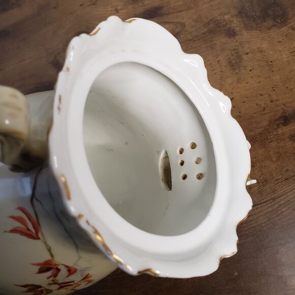 Antique Limoges France Cream Chocolate Pitcher Pot Handpainted Floral Botanical - Picture 9 of 12